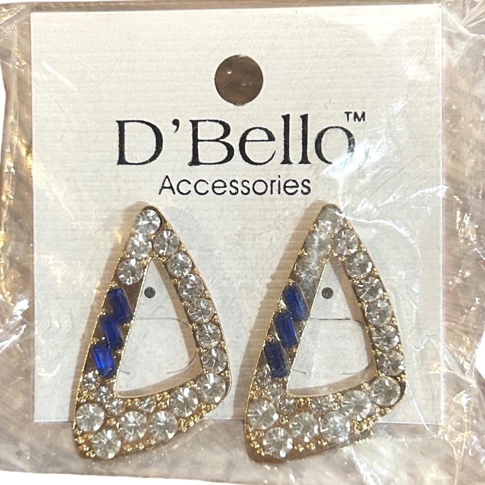D'Bello Earrings Accessories Gold Tone Teardrop With Clear Stones And‎ Blue NEW
